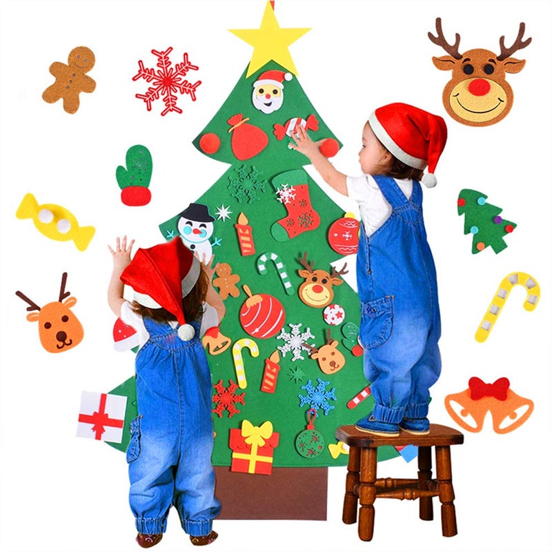 Max Fun DIY Felt Christmas Tree for Toddlers with 49 Christmas Ornaments + Tic-Tac-Toe Games for Kids Wall Hanging Christmas Decorations Felt Craft Kits for Xmas Party Favors - Image 3